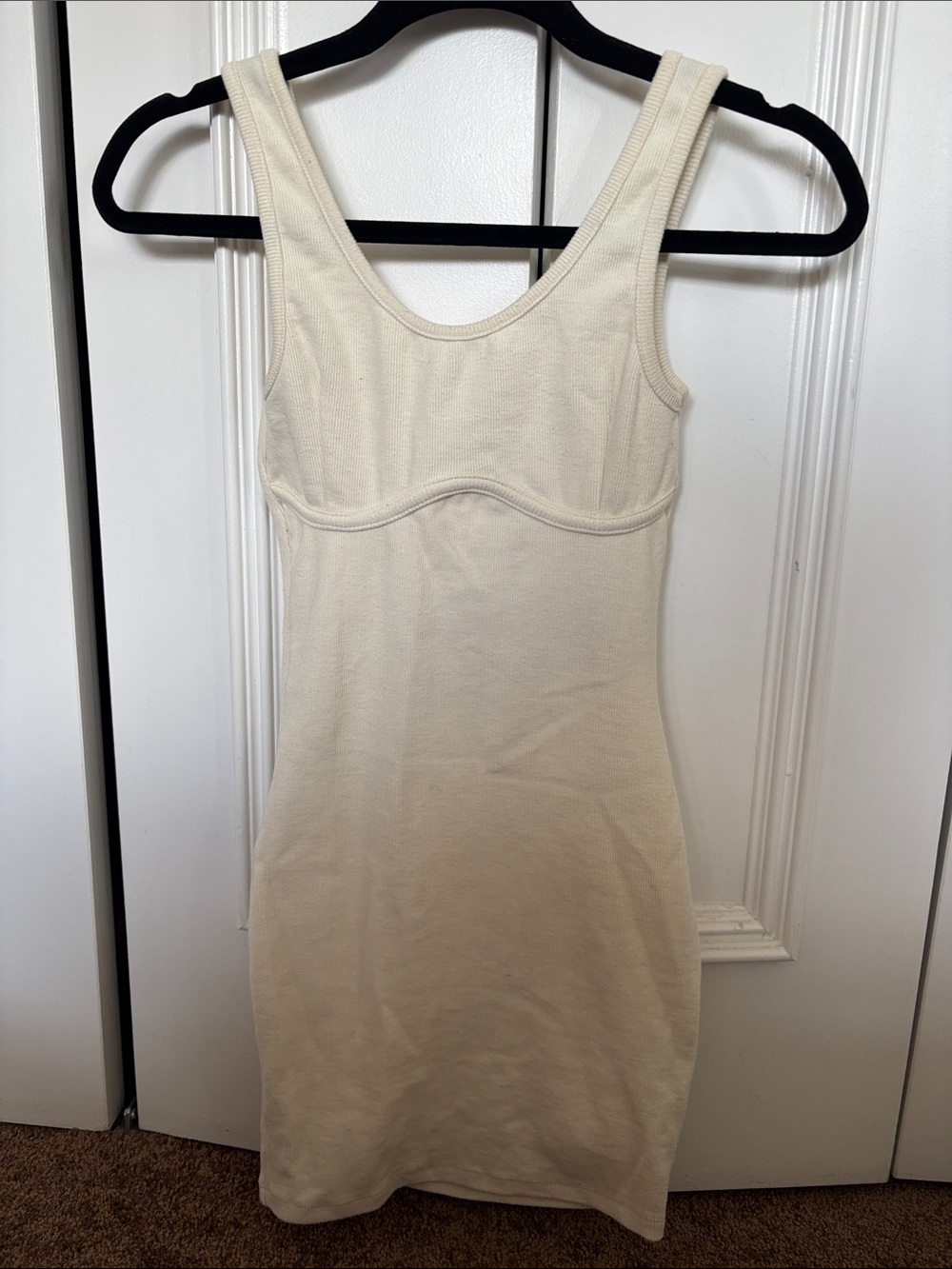 Cream Ribbed Bodycon Tank Dress